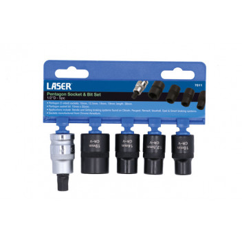 LASER Pentagon Socket And Bit Set 1/2D (5)"
