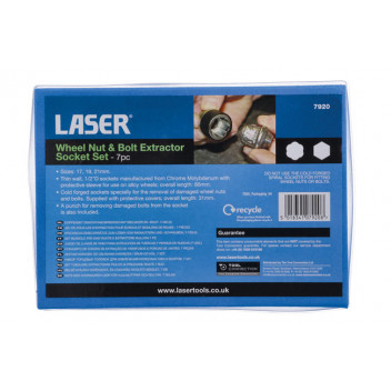 LASER Wheel Nut & Bolt Extractor Socket Set 7pc