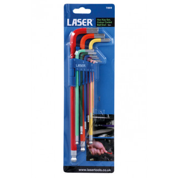 LASER Colour Coded Hex Key Set - Ball End 9pc