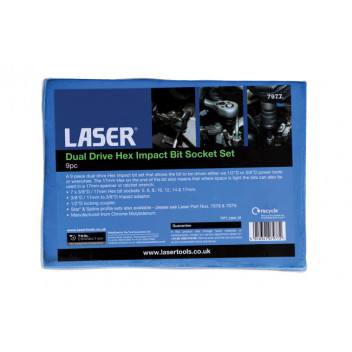 LASER Dual Drive Hex Impact Bit Socket Set 9pc