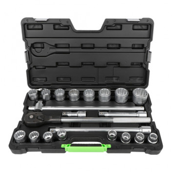 21 Pieces Tool Case With 3/4 12-Point Sockets - Zinc Finish"