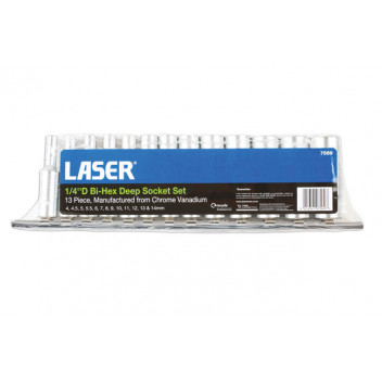 LASER Bi-Hex Deep Socket Set 1/4D 13pc"