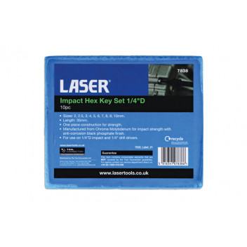 LASER Impact Hex Socket Bit Set 1/4D 10pc"