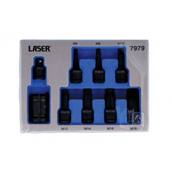 LASER Dual Drive Spline Impact Bit Socket Set 9pc