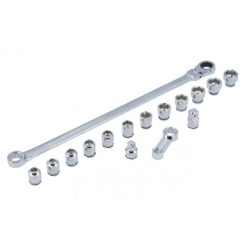 LASER Extra Long Flexible Ratchet Wrench/Socket Set 16pc