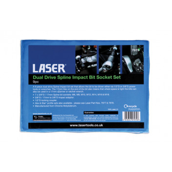 LASER Dual Drive Spline Impact Bit Socket Set 9pc