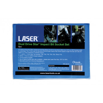LASER Dual Drive Star* Impact Bit Socket Set 9pc