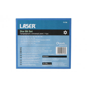 LASER Star Bit Set - Tamperproof/Universal Joint  11pc