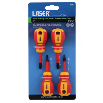 LASER Slim Stubby Insulated Screwdriver Set 4pc