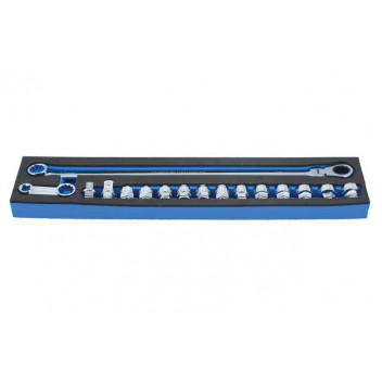 LASER Extra Long Flexible Ratchet Wrench/Socket Set 16pc