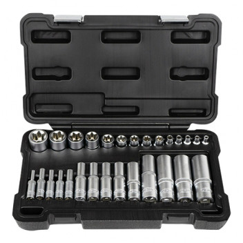 Set Of 28 Short And Long Torx Sockets - Zinc Finish