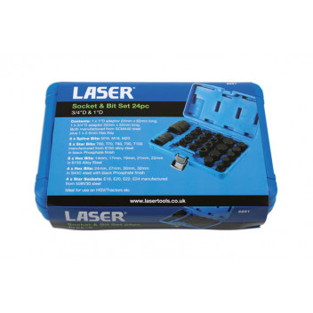 LASER Socket & Bit Set 3/4D & 1"D 24pc"