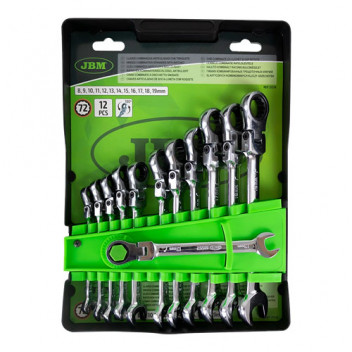 Set Of 12 Flexible Head Ratcheting Combination Spanners