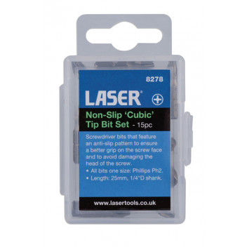 LASER Non-Slip 'Cubic' Tip Bit Set Ph2 15pc