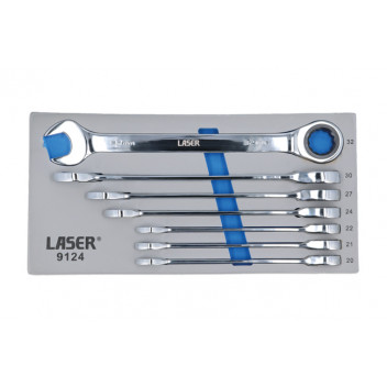 LASER Ratchet Ring Combination Spanner Set 20-32mm 7pce