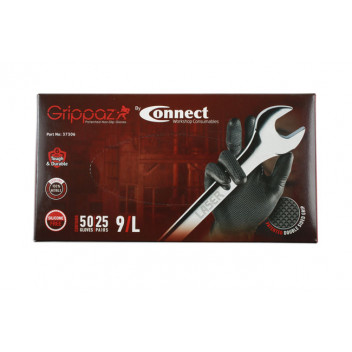 CONNECT Grippaz Large Black Nitrile Gloves Box 50pc/25 Pairs