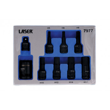 LASER Dual Drive Hex Impact Bit Socket Set 9pc
