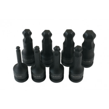 LASER Ball End Impact Hex Socket Bit Set 1/2D 8pc"