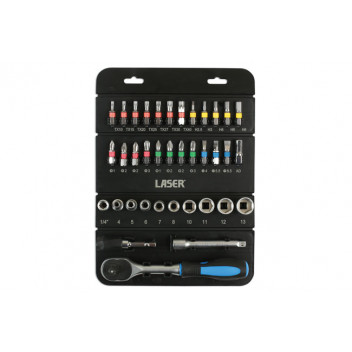 LASER Socket/ Bit Set 37pc 1/4D"