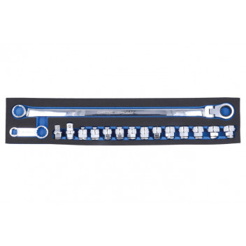LASER Extra Long Flexible Ratchet Wrench/Socket Set 16pc