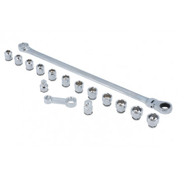 LASER Extra Long Flexible Ratchet Wrench/Socket Set 16pc