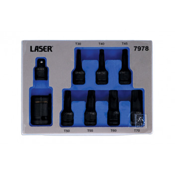 LASER Dual Drive Star* Impact Bit Socket Set 9pc