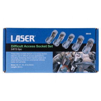LASER Difficult Access Socket Set 3/8D 5pc"